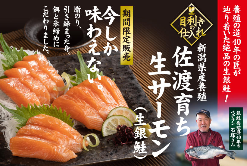 目利きの仕入れ佐渡育ち生サーモン