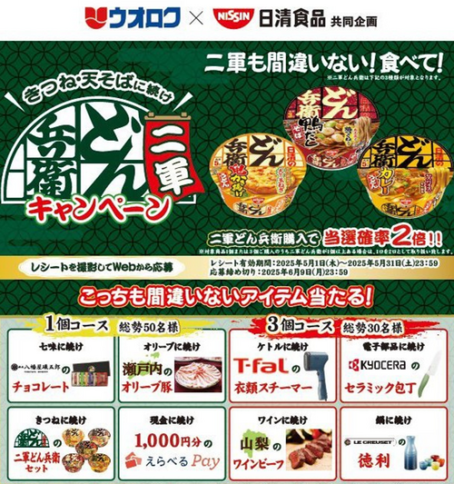 ウオロク×日清食品　共同企画「きつね・天そばに続け！二軍どん兵衛キャンペーン」